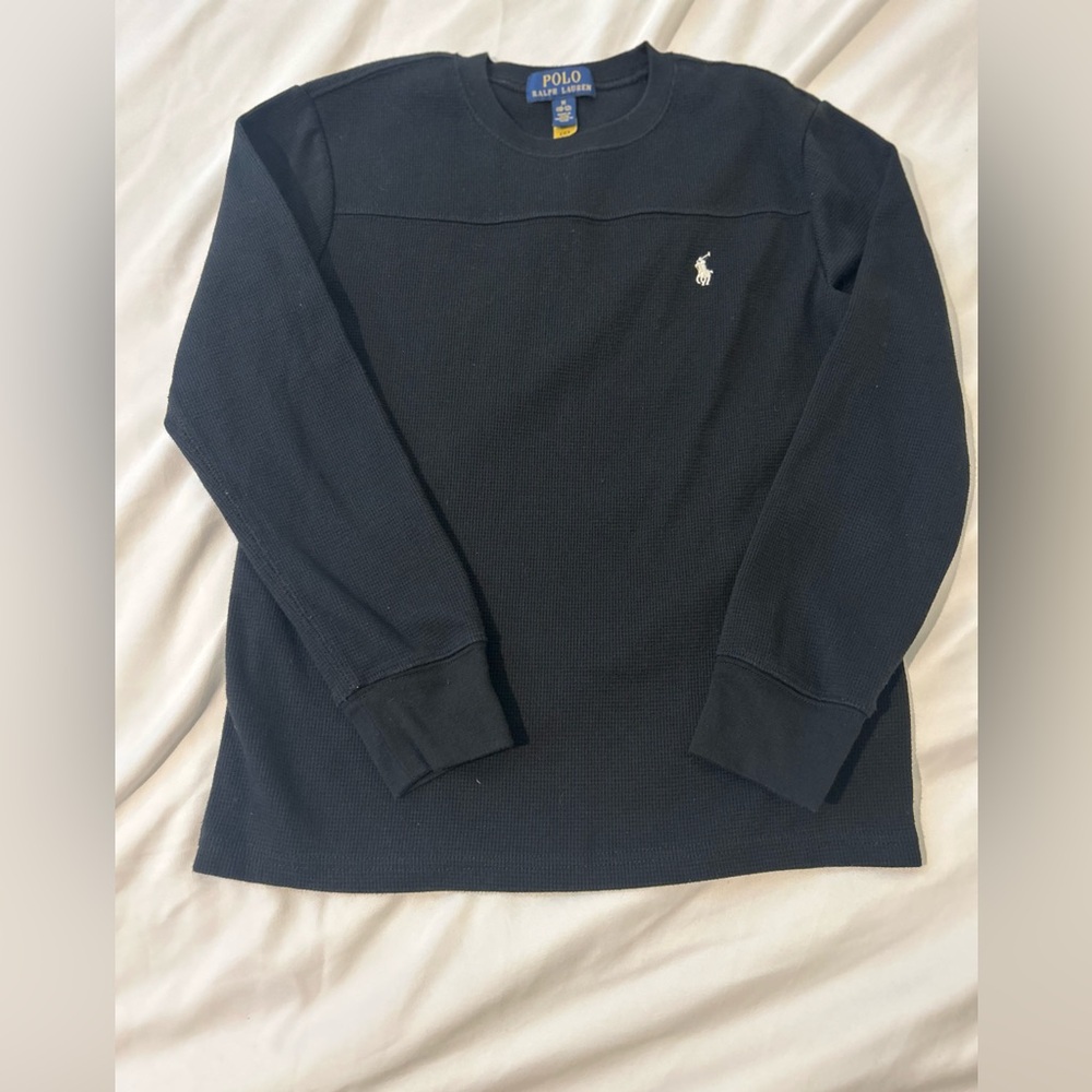 Polo Ralph Lauren Waffle Knit Thermal Shirt Black Size M 10-12